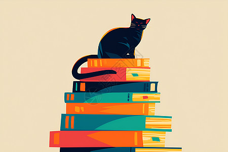 书本之上的黑猫图片