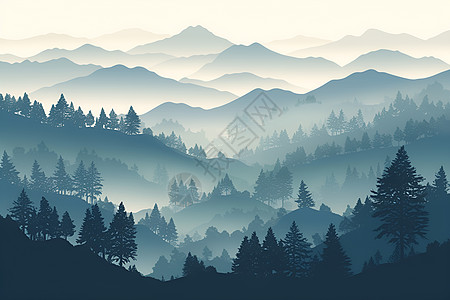 雾霭缭绕的山脉图片