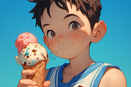 快乐少年吃冰淇淋图片