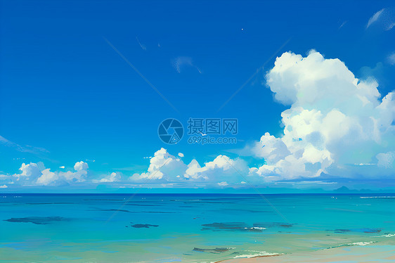蓝天白云和大海图片