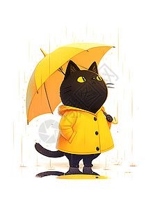 猫咪打着雨伞图片