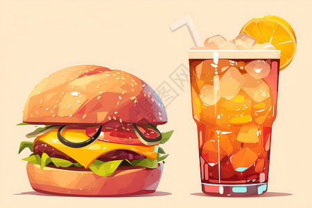 美味午餐汉堡和饮料图片