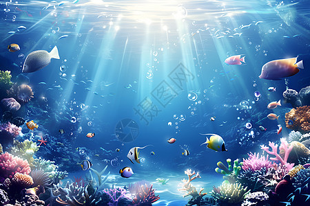 鱼类和珊瑚在水中图片