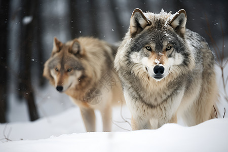 雪中的灰狼图片