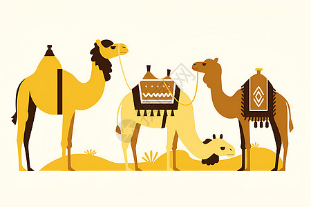 沙漠中的骆驼插画图片