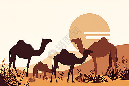 沙漠中的骆驼行走图片