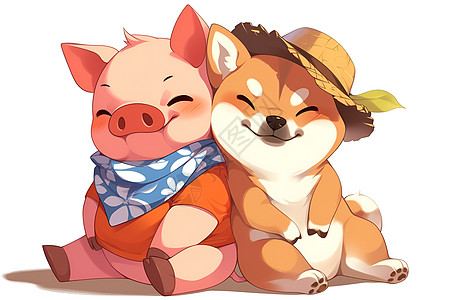 可爱猪猪和狗狗的卡通图案图片