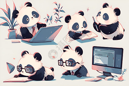 办公室的可爱熊猫图片