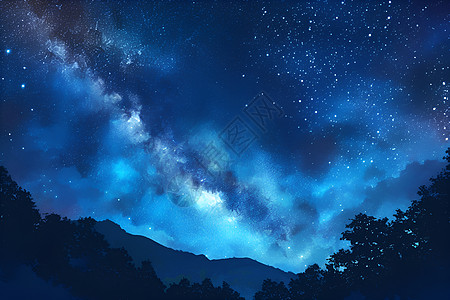 银河仙境星空中的山脉图片