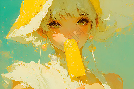 阳光下的少女吃冰淇淋图片