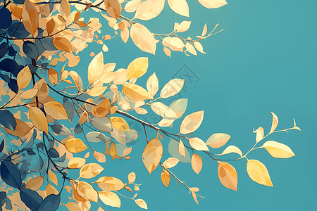 黄叶树与蓝天图片
