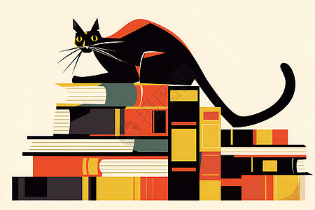 黑猫坐在书本上图片