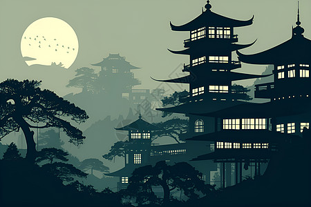亚洲寺庙静谧夜景图片