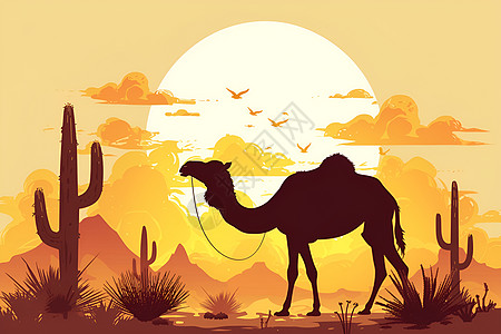 夕阳下的骆驼图片