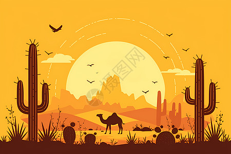 扁平风沙漠中的骆驼图片