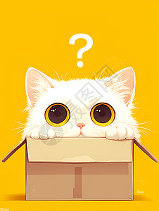 可爱白猫坐在箱子里图片