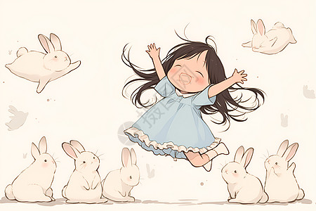 兔子环绕的女孩图片