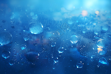 蓝色背景上的雨珠图片