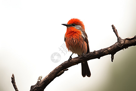 红头小鸟在森林里图片