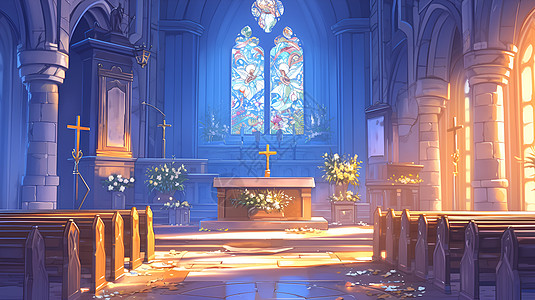 圣光照耀的教堂图片