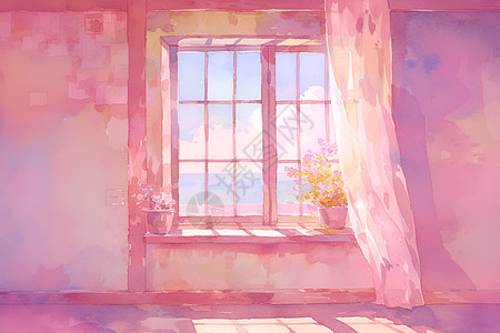 浪漫的水彩窗景图片