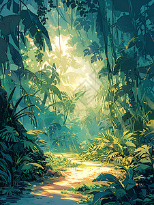 阳光斑驳的丛林之旅图片