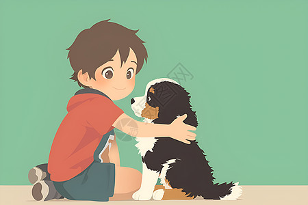 拥抱的男孩与小狗图片
