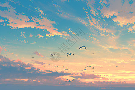 飞翔的海鸥插画图片