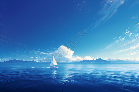 蔚蓝大海中行驶的船只图片