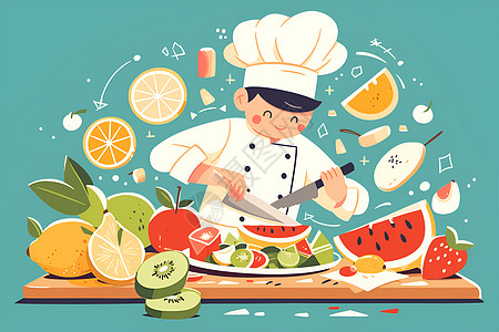 厨师和水果插画图片