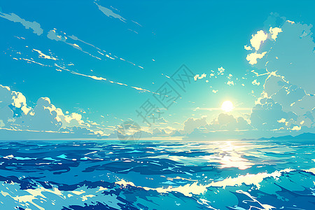 宽广蔚蓝的海洋插画图片