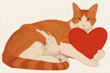 猫咪怀里的红心图片