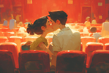 电影院里热吻的情侣图片