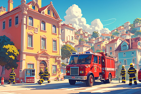 消防车停在住宅区周围图片