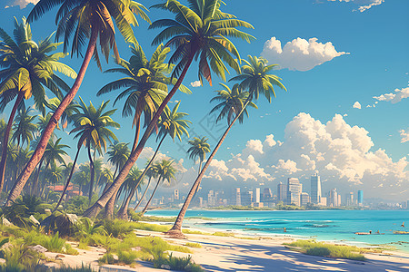 长满椰树的海滩图片