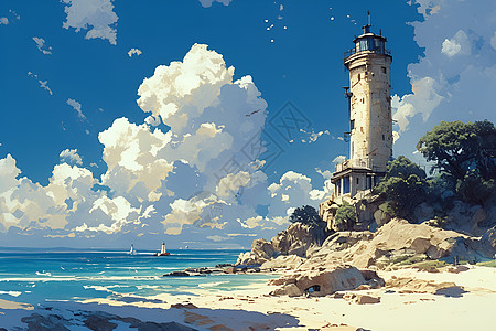 海边壮丽的灯塔图片