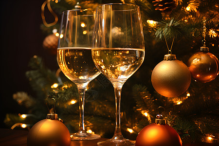 香槟和圣诞树挂饰图片
