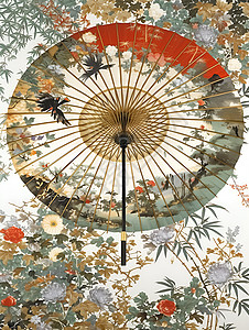 花鸟纸伞图片