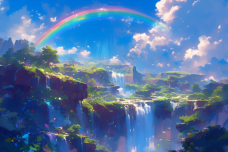 彩虹下的瀑布图片