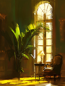 室内的植物的椅子图片