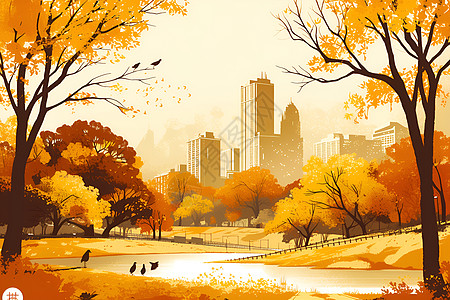 秋色都市自然风景图片