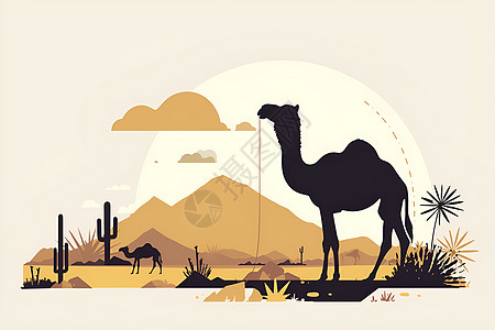 骆驼行走在沙漠中图片