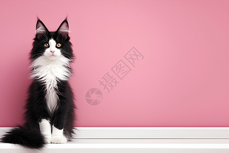 粉色背景前的猫咪图片