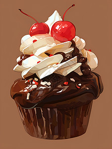 巧克力樱桃杯子蛋糕图片