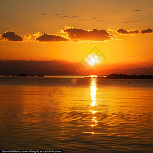 日落染尽湖水图片