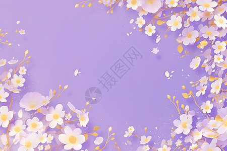 紫色墙壁上的白花图片