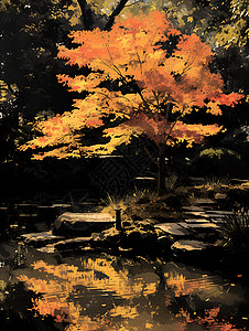 湖面树木的倒影图片