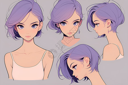 紫发少女的不同角度图片