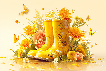 精美的黄色雨靴图片
