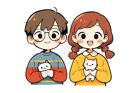 男孩和女孩的猫咪图片